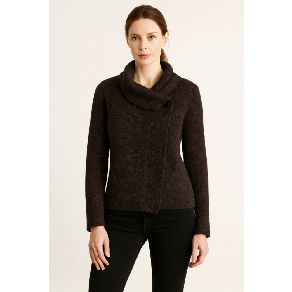 Ellen Tracy Cowl Neck Wool Blend Cardigan Sweater – Size Small – Burgundy & Char
